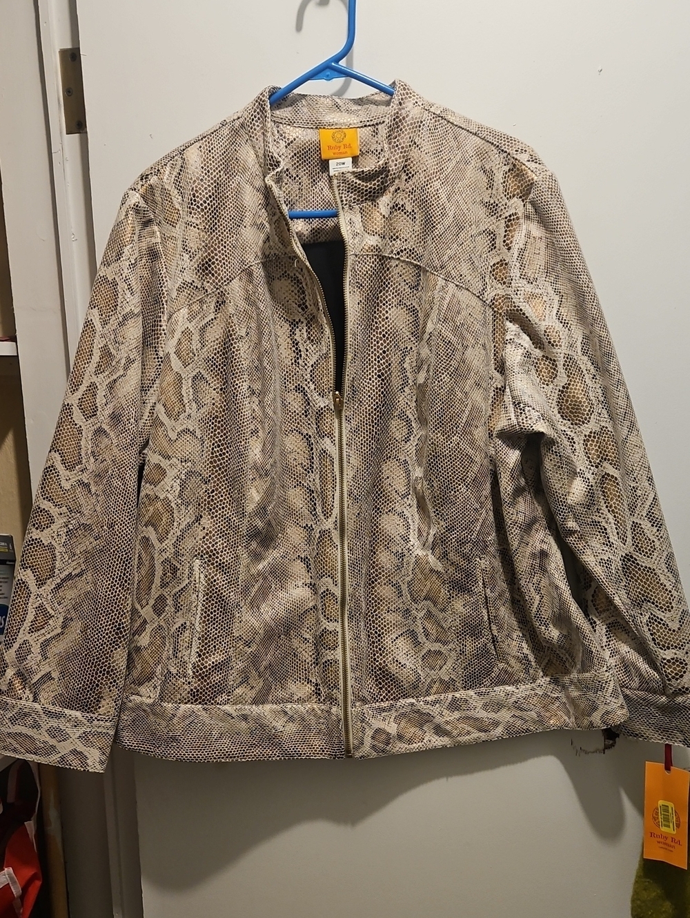 Ruby Rd. Neutral Snakeskin-Print Faux Leather Jacket
